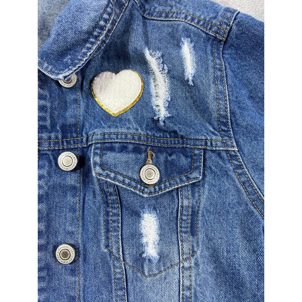 Excuse Distressed Denim Jacket Women Medium Edgy Rocker Moto Style Biker - Picture 6 of 9